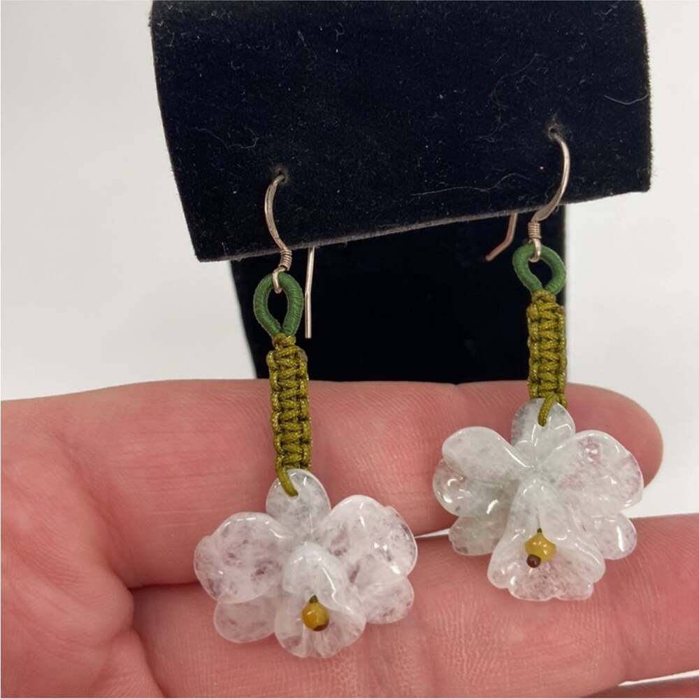 Handmade crystal Lilly green cord earrings